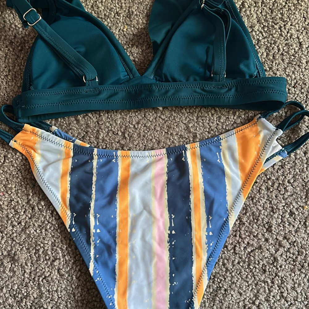 Teal and Multicolor Ruffle Bikini Set - Picture 2 of 2